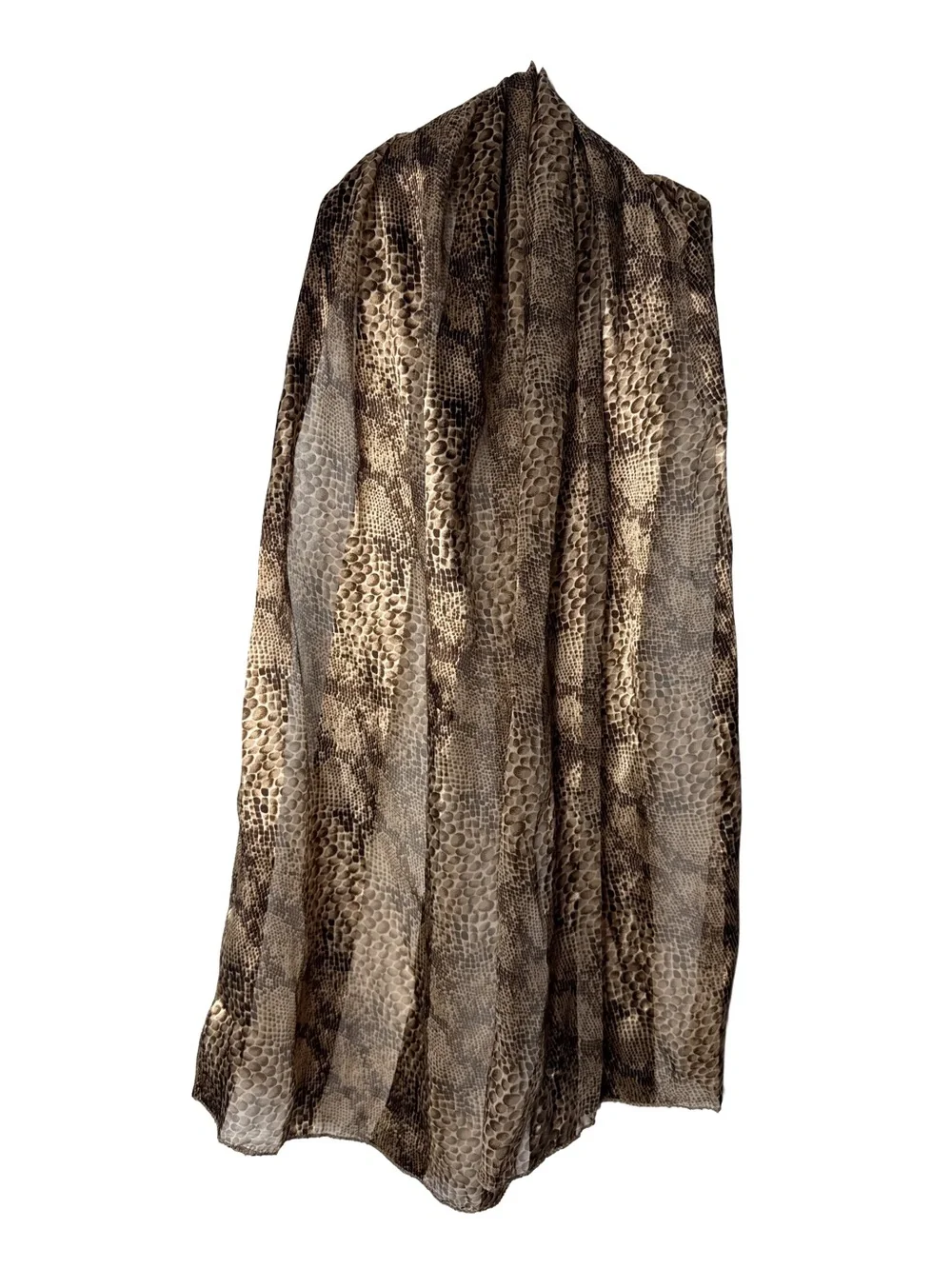Y2K Snakeskin Print Brown Shiny Sheer l Scarf Women’s Light Summer Boho Beach